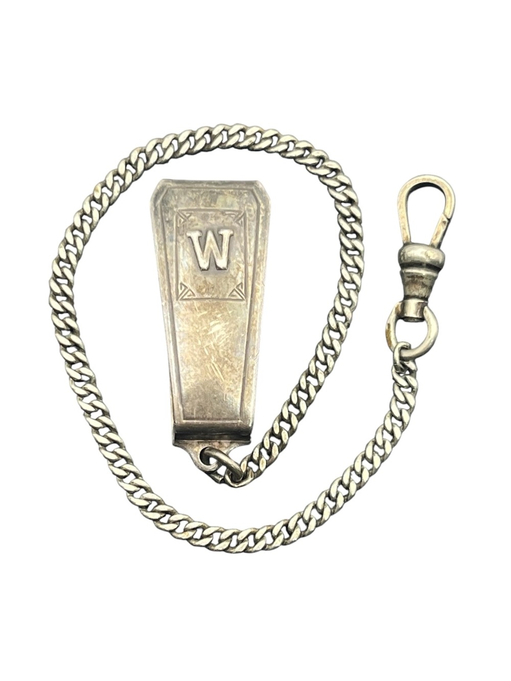 Hickok Beltogram sterling nickel silver chain vintage Albert dog clip